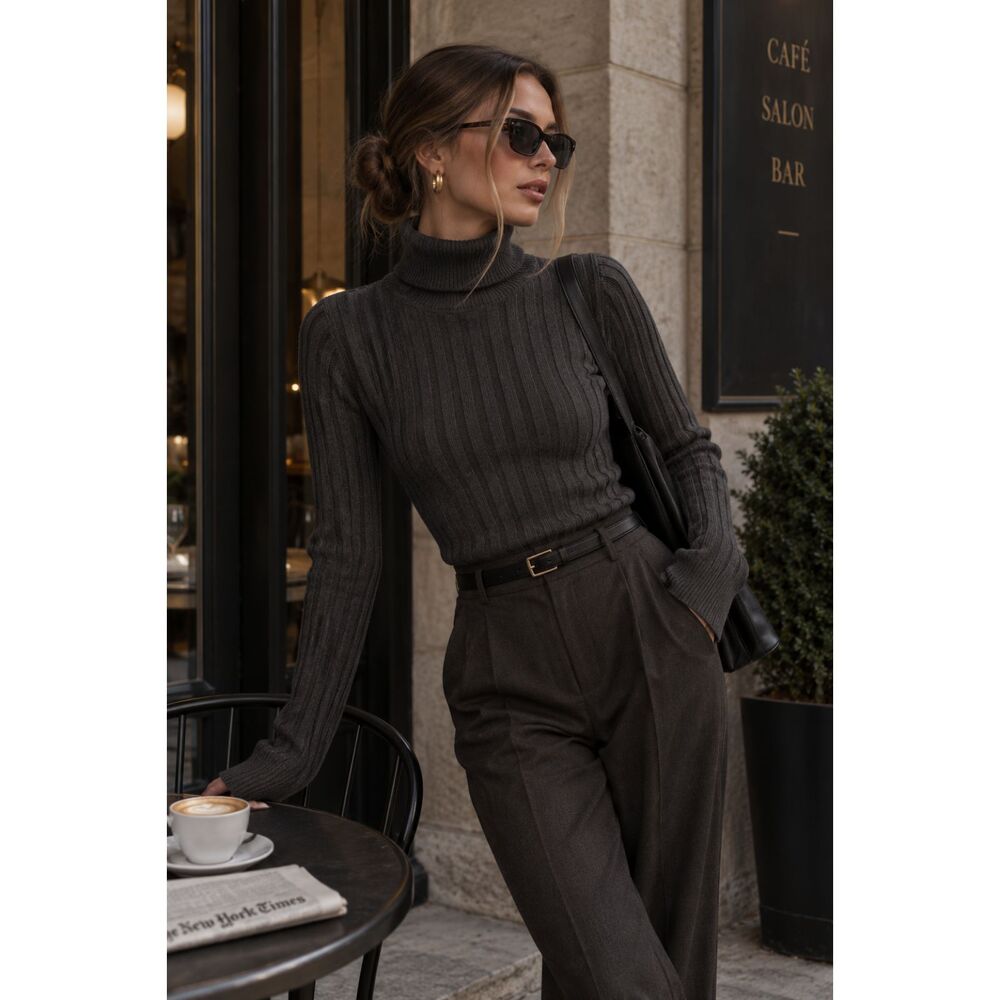 The Cashmere Project 100% Cashmere Turtleneck Sweater Womens M Black Ribbed
